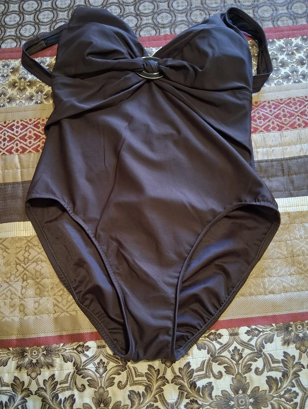 Miraclesuit One‎ Piece Swimsuit Dark Brown Buckle  Sz12 Padded Vacation Beach